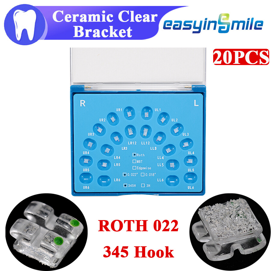 20pcs Dental Ceramic Clear Bracket Ortho Monocrystalline Sapphire ROTH 0.22 345