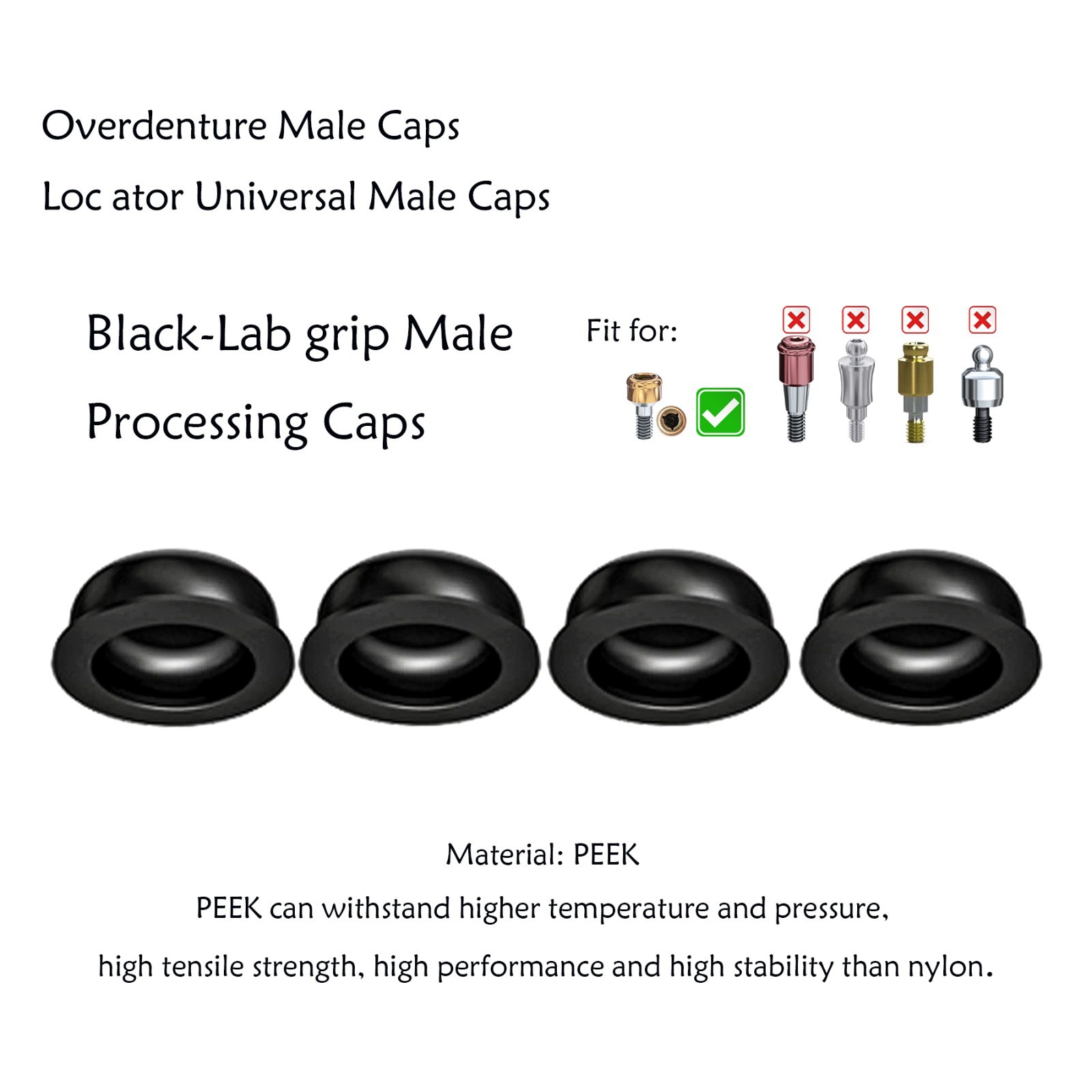 Universal Dental Overdenture Retention Male Caps Insert for Zest Locator System