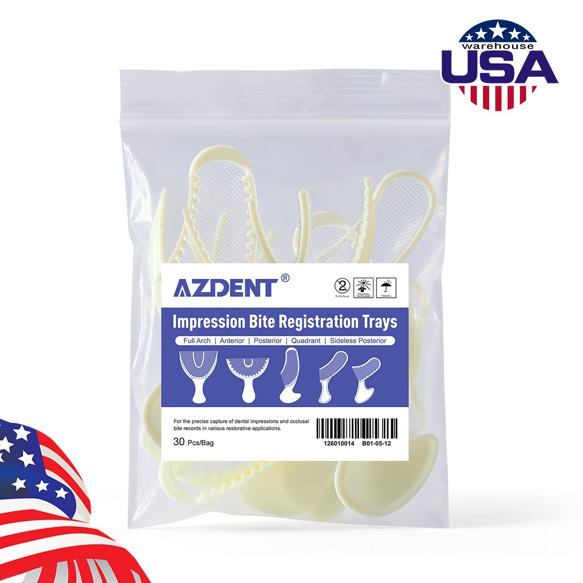 AZDENT Dental Impression Bite Registration Triple Trays Sideless Posterior Mold