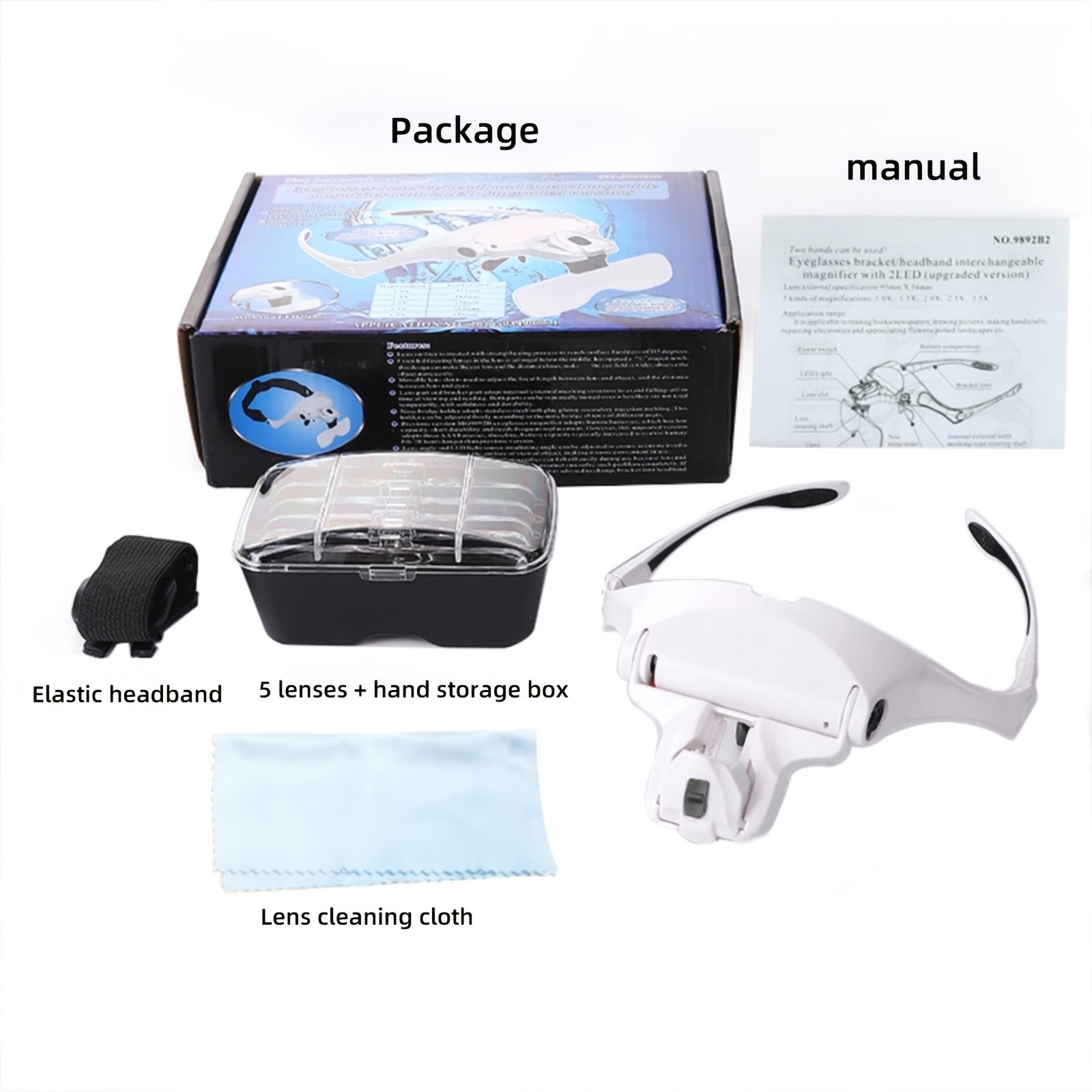 Head-Mounted Magnifier – LED Lighting, Adjustable Headband, Battery Powered,
