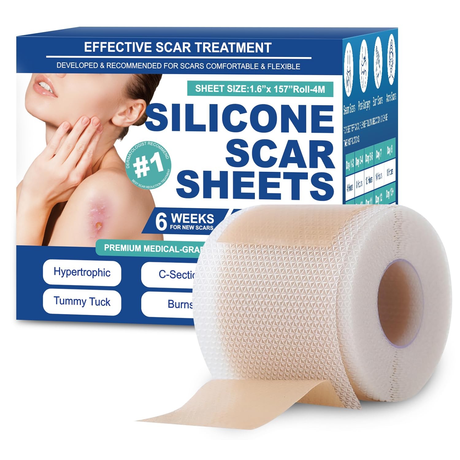 Mitreal Silicone Scar Sheets Silicone Scar Tape1.6X 158 Roll-4 Meters Silicone