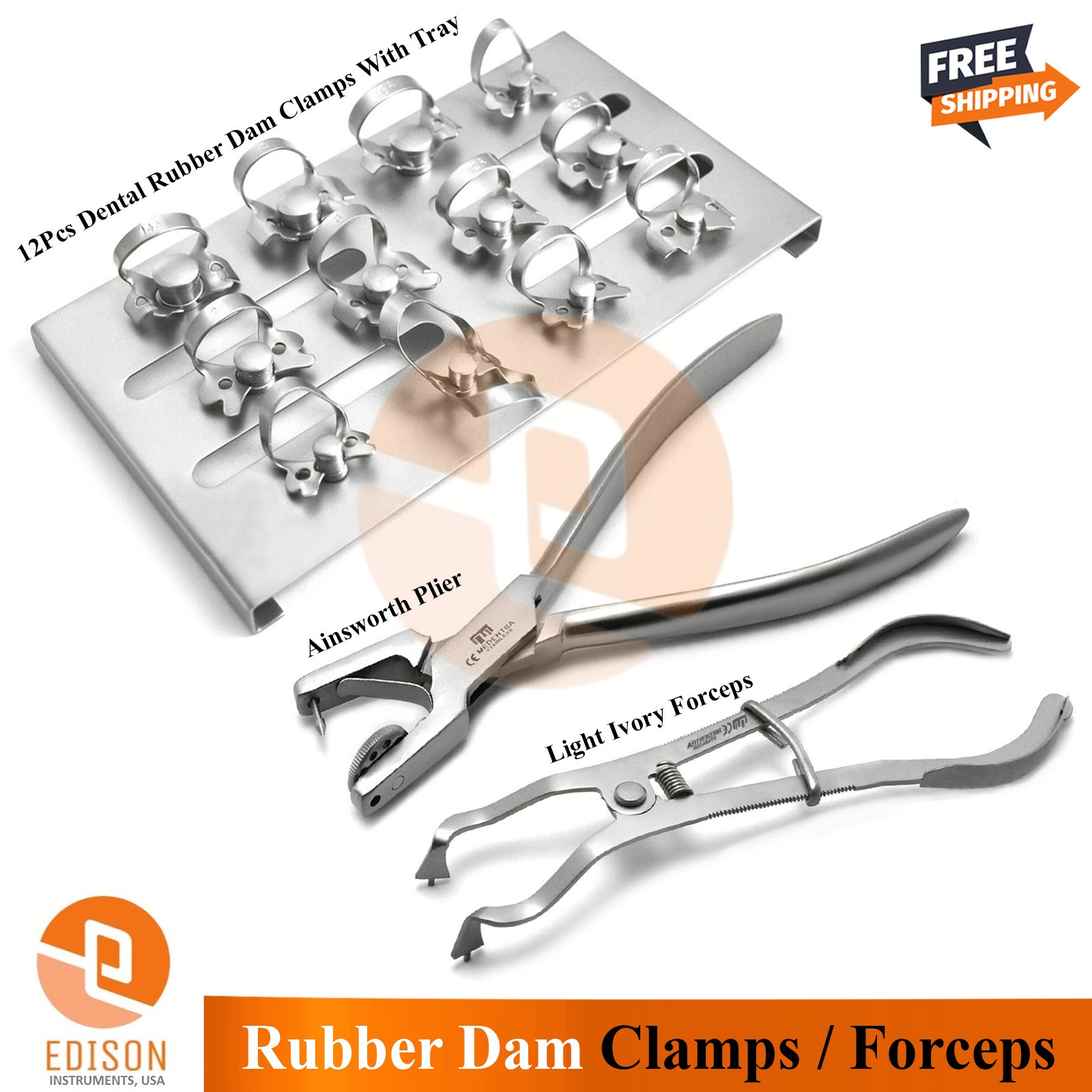 Dental Rubber Dam Kit Endodontic Rubber Dam Clamp Ainworth & Light Ivory Forceps