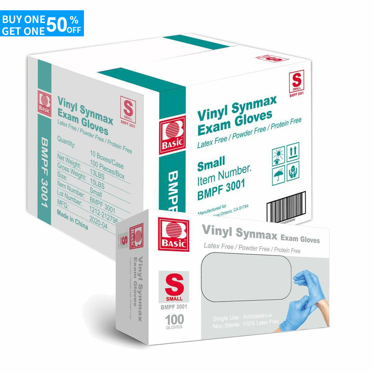 1000 PCS Basic Blue Vinyl Exam Gloves S SIZE
