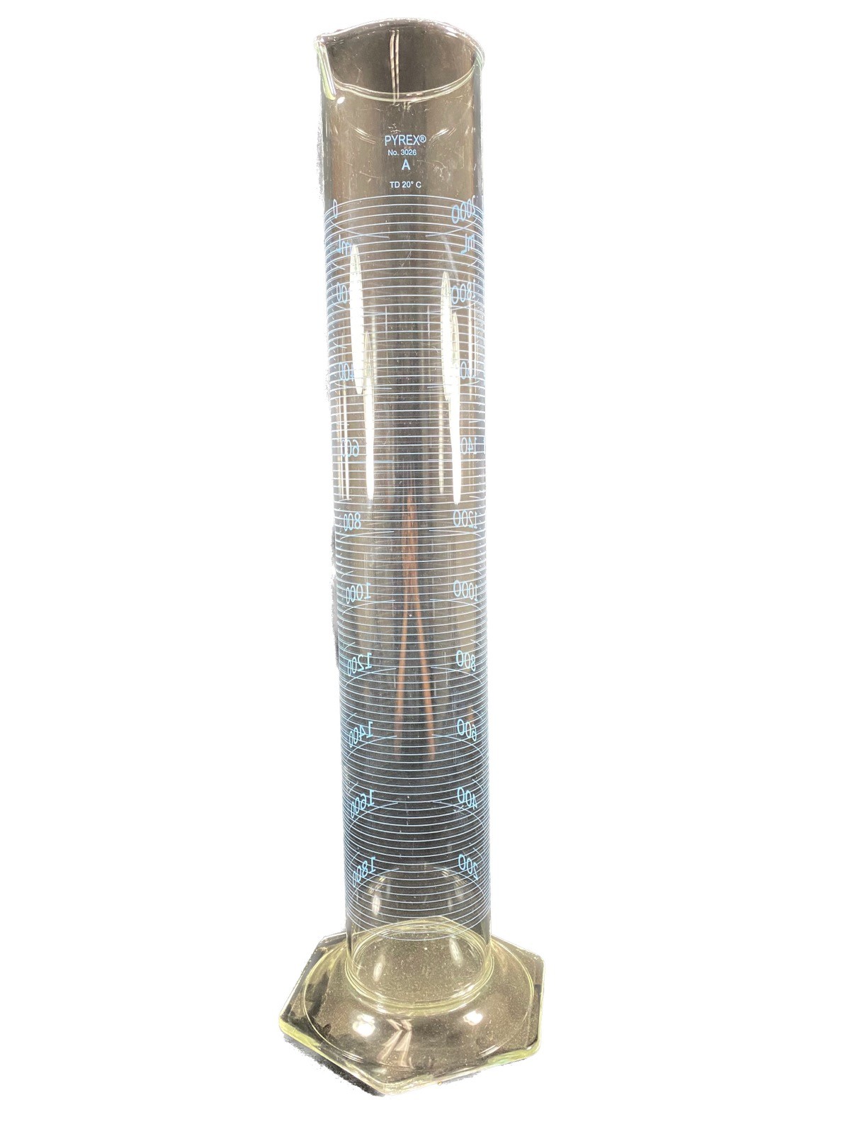 PYREX Glass 2000mL Double Metric Scale TD Class A Graduated Cylinder 3026-2L