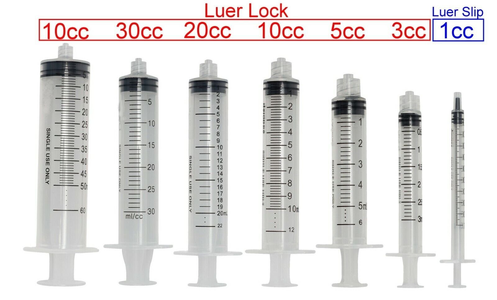 Luer lock & Slip Syringes Without Needles, Sterile, Individually Wrapped FDA &