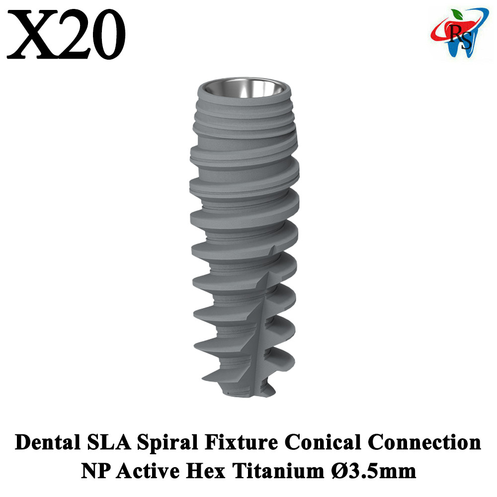 20x Dental SLA Spiral Fixture Conical Connection NP Active Hex Titanium Ø3.5mm