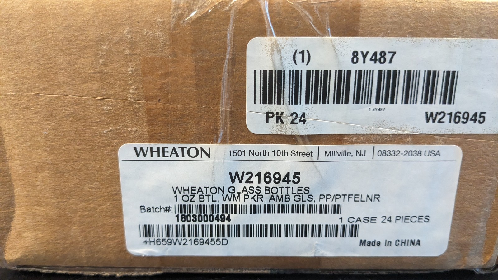 Wheaton W216945 Amber Glass Packer Bottles 30mL 1oz Case of 24 White PTFE Caps