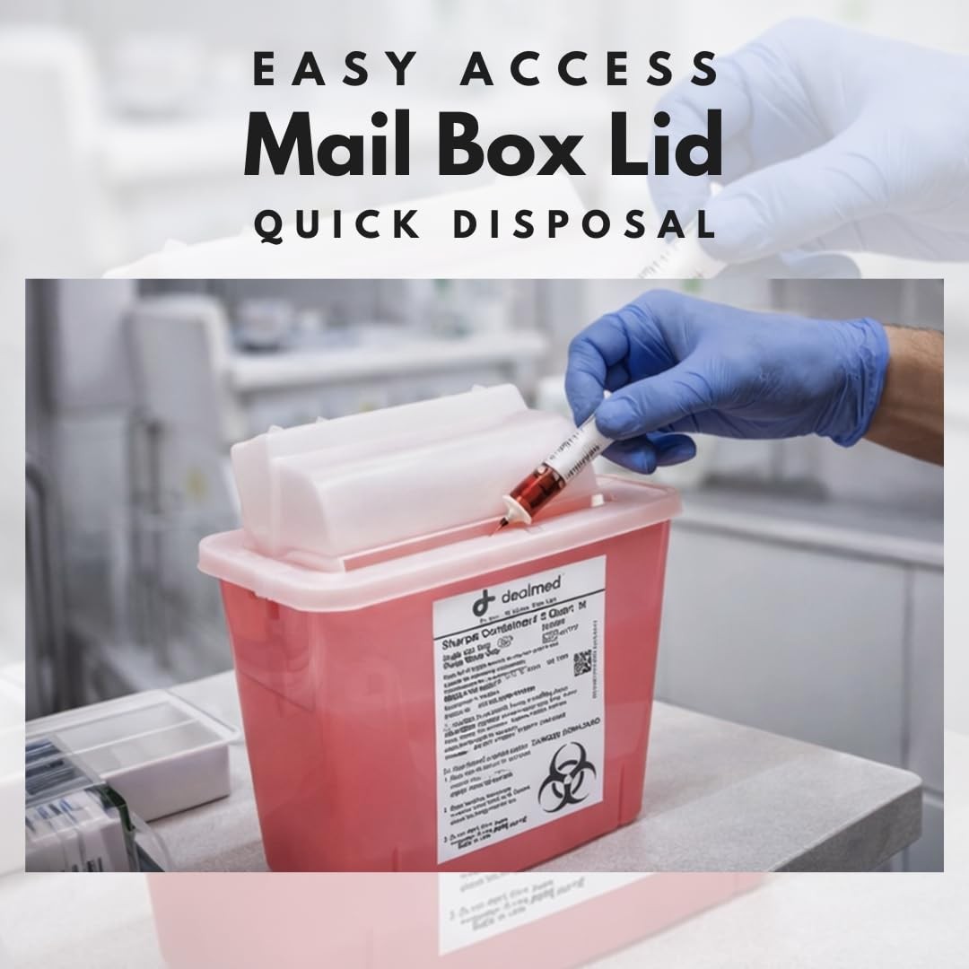 Dealmed Sharps Container 5 Quart Case Of 20 Mailbox Lid Puncture Resistant Red