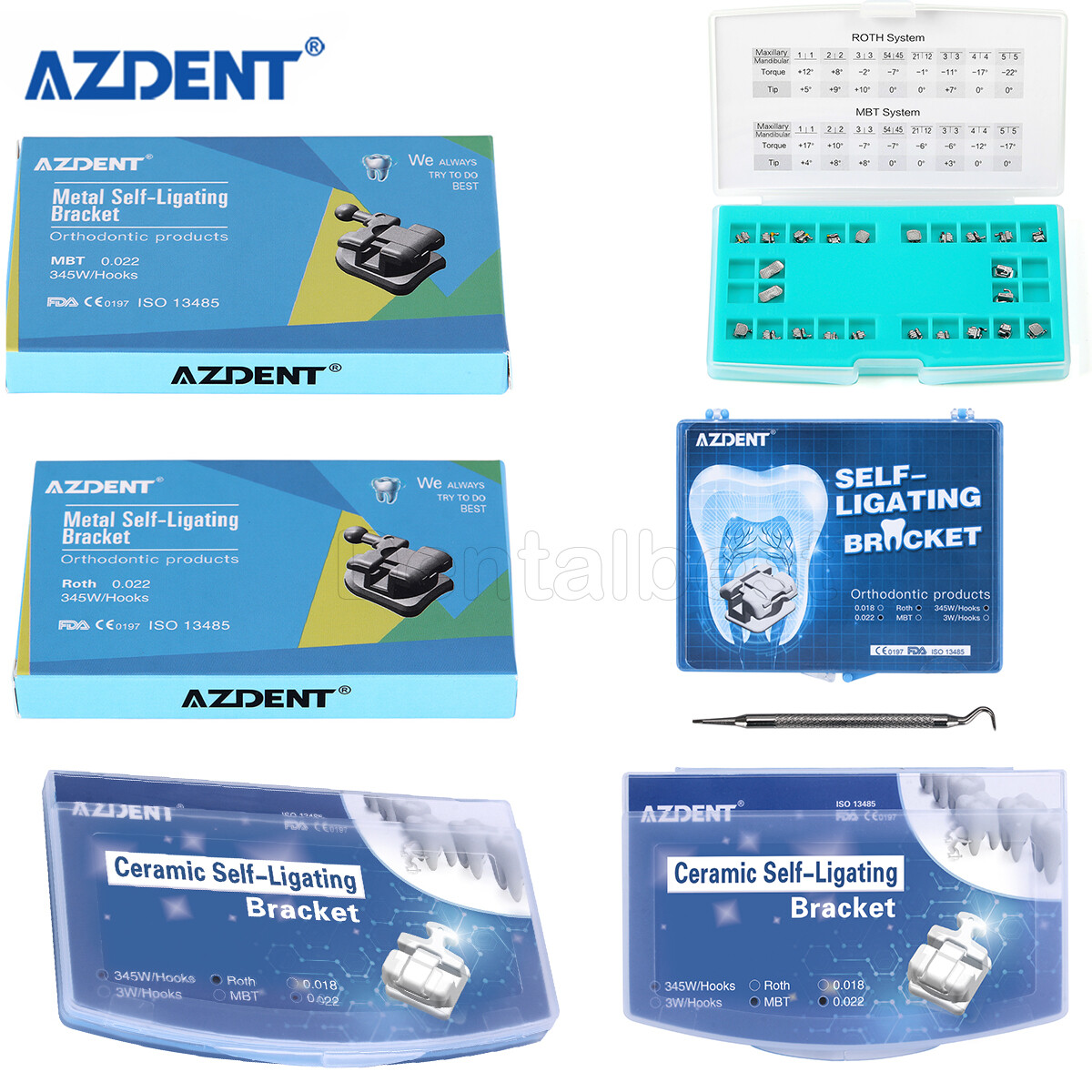 Dental Orthodontic Self Ligating Brackets Braces Roth / MBT 022 Hook 345 AZDENT
