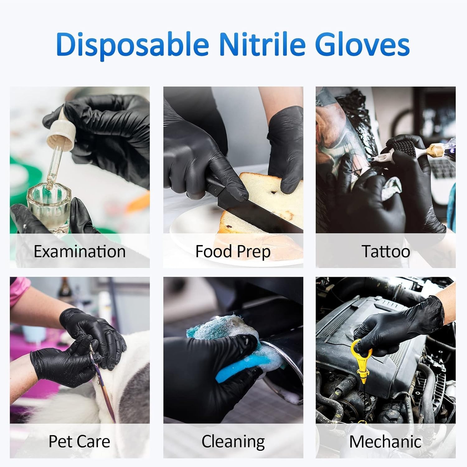 Multi-Purpose Black Nitrile Gloves, 100 Count – Heavy-Duty, Food Prep & Cleaning