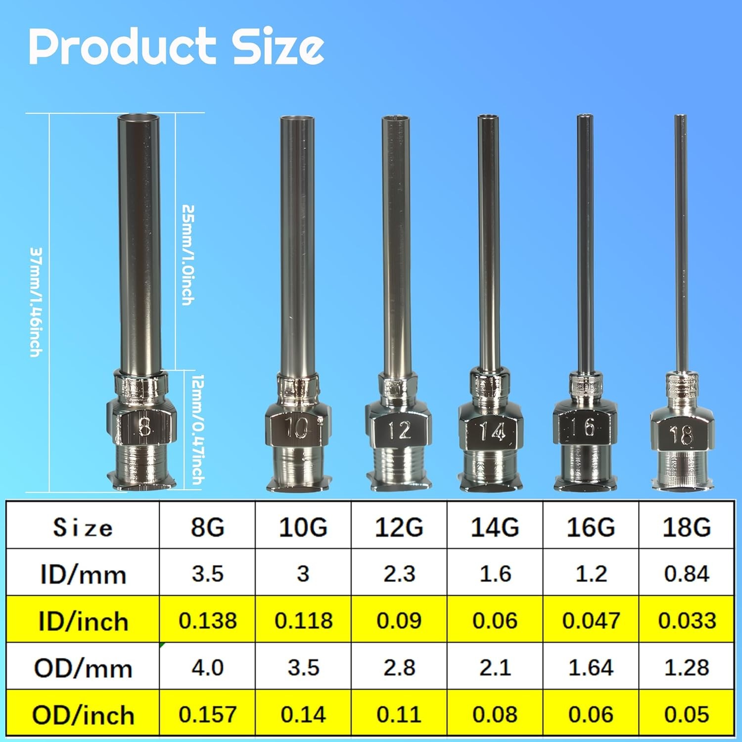 6values12 Pieces Dispensing Needle 1 Inch Stainless Steel Blunt Tip Luer Connect