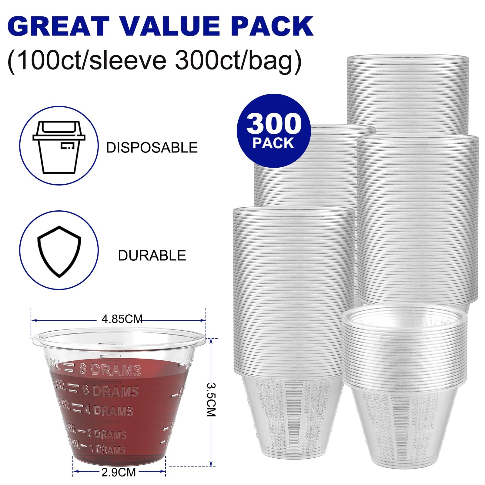ReliMedPro Disposable Medicine Cups Graduated, 1 oz-Thickened, Translucent