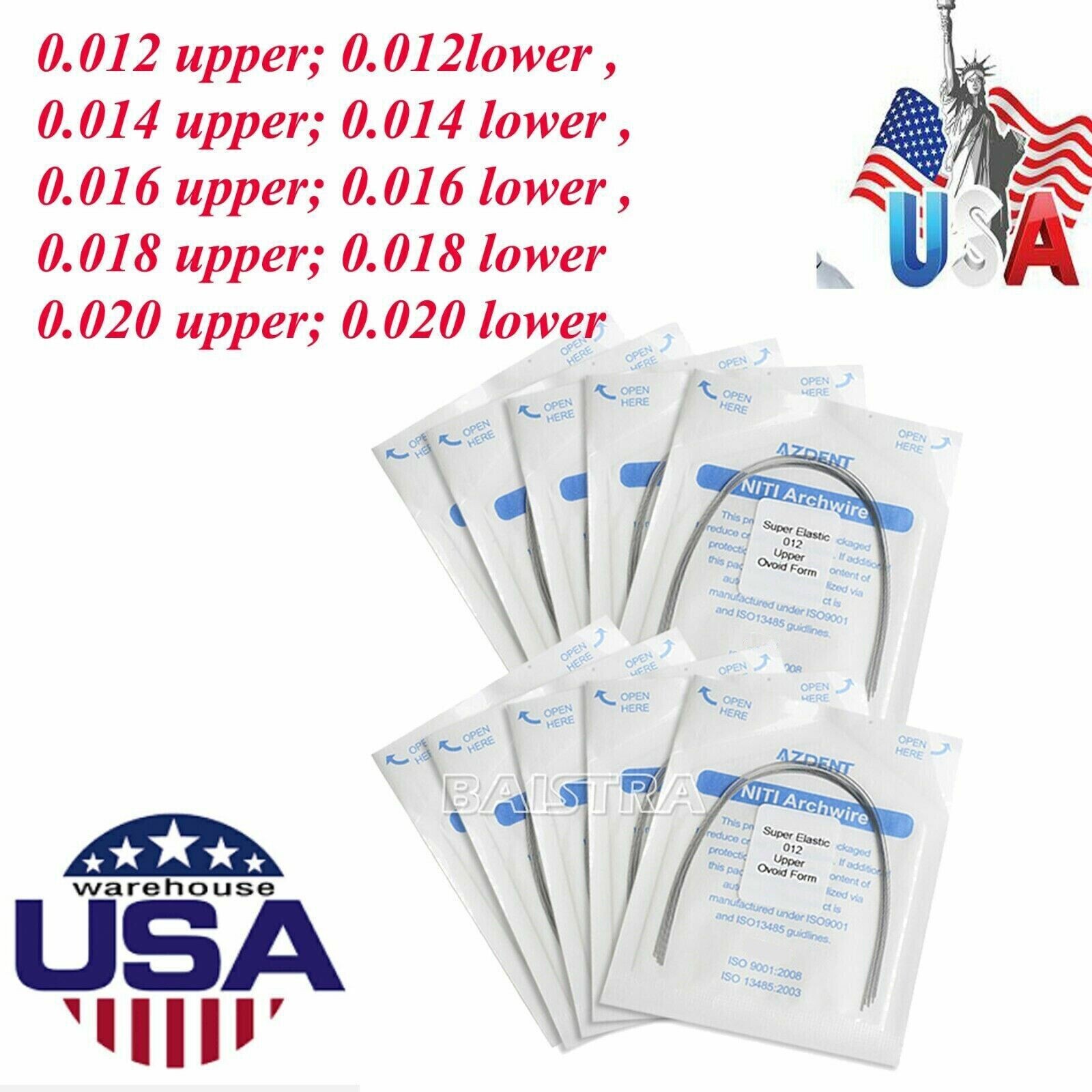 10pcs AZDENT Dental Orthodontic Arch Wire Super Elastic Niti Round Ovoid Form