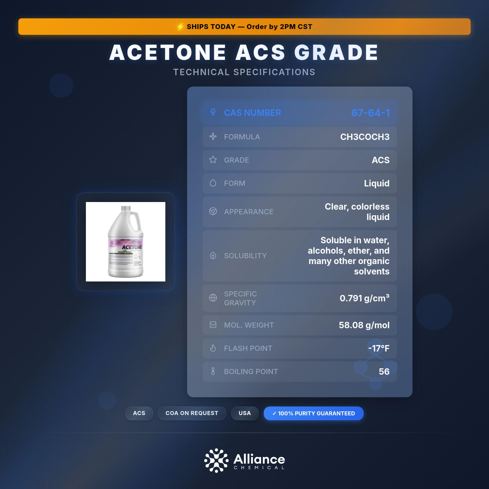 Acetone ACS Grade – 1 Gallon