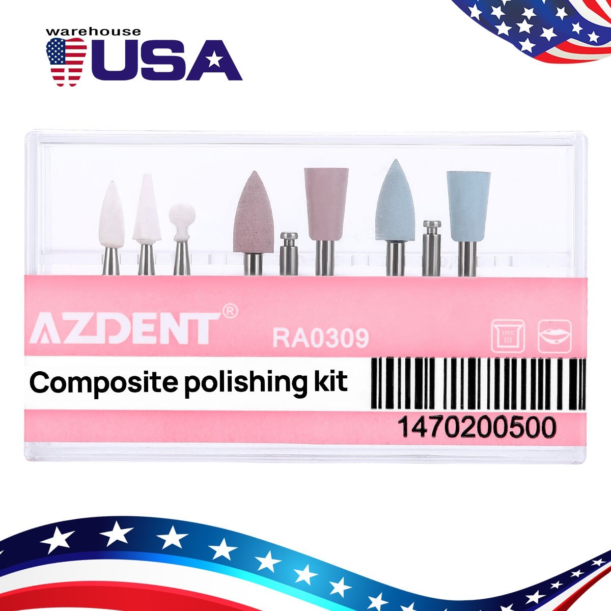AZDENT Dental Light-Curing Resin Polishing Set Ceramic Silicon Rubber Dia.2.35mm