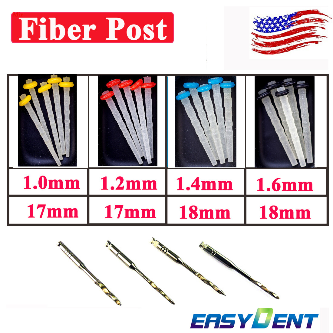 20X Dental Endo Fiber Post Quartz Glass Screw Resin post Thread1.2 1.4 1.6 1.8mm