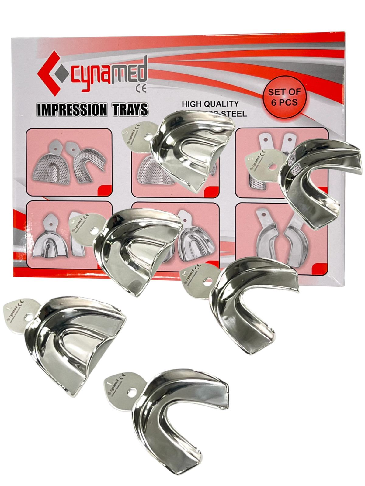 6 EA GERMAN DENTAL STAINLESS STEEL NON-PERFORATED IMPRESSION TRAYS AUTOCLAVABLE