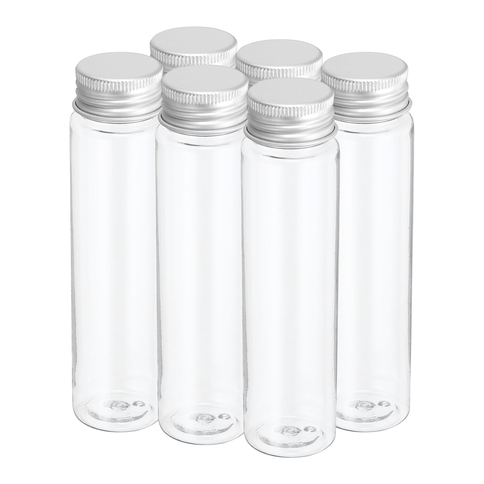 PATIKIL 80ml Plastic Test Tubes with Screw Caps, 6Pcs 128x33mm Flat silver