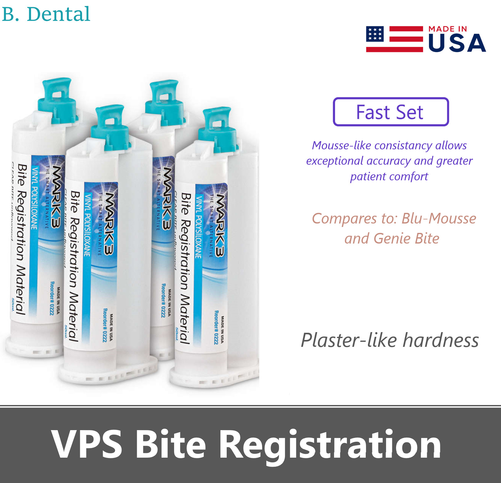 Dental VPS Bite Registration Material FAST SET, REGULAR Set 4 x 50ml Cartridges