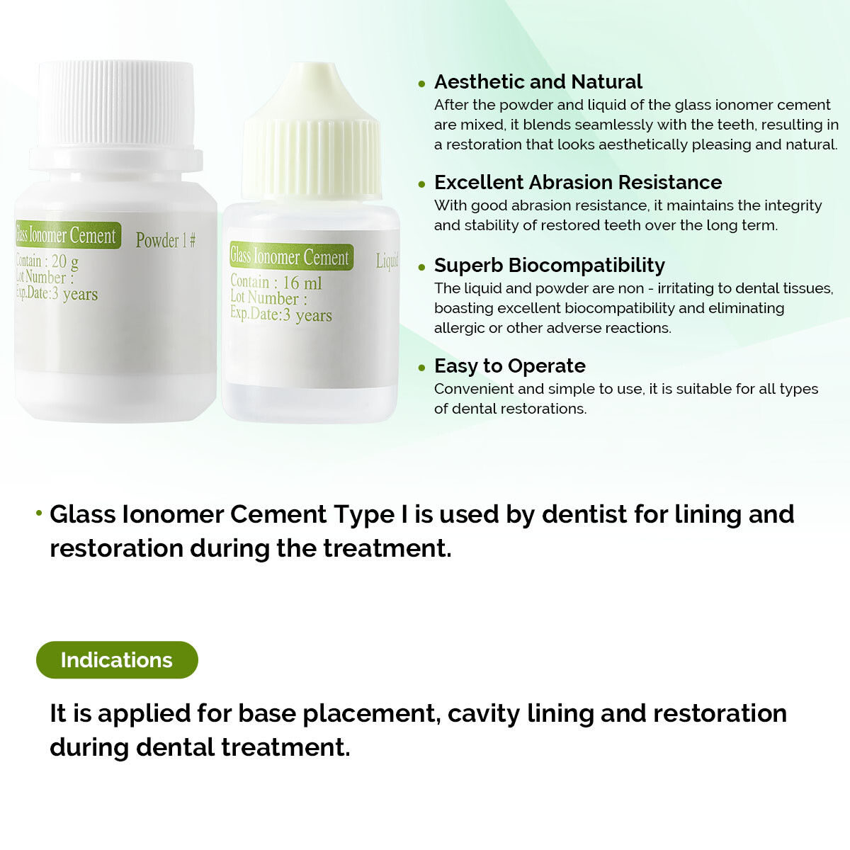 Cemento de ionómero de vidrio permanente dental para coronas y puentes
