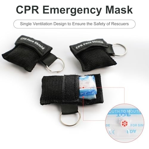 50pcs CPR Face Shield Pocket Mask Keychain with One-Way Valve Breathing Barrier