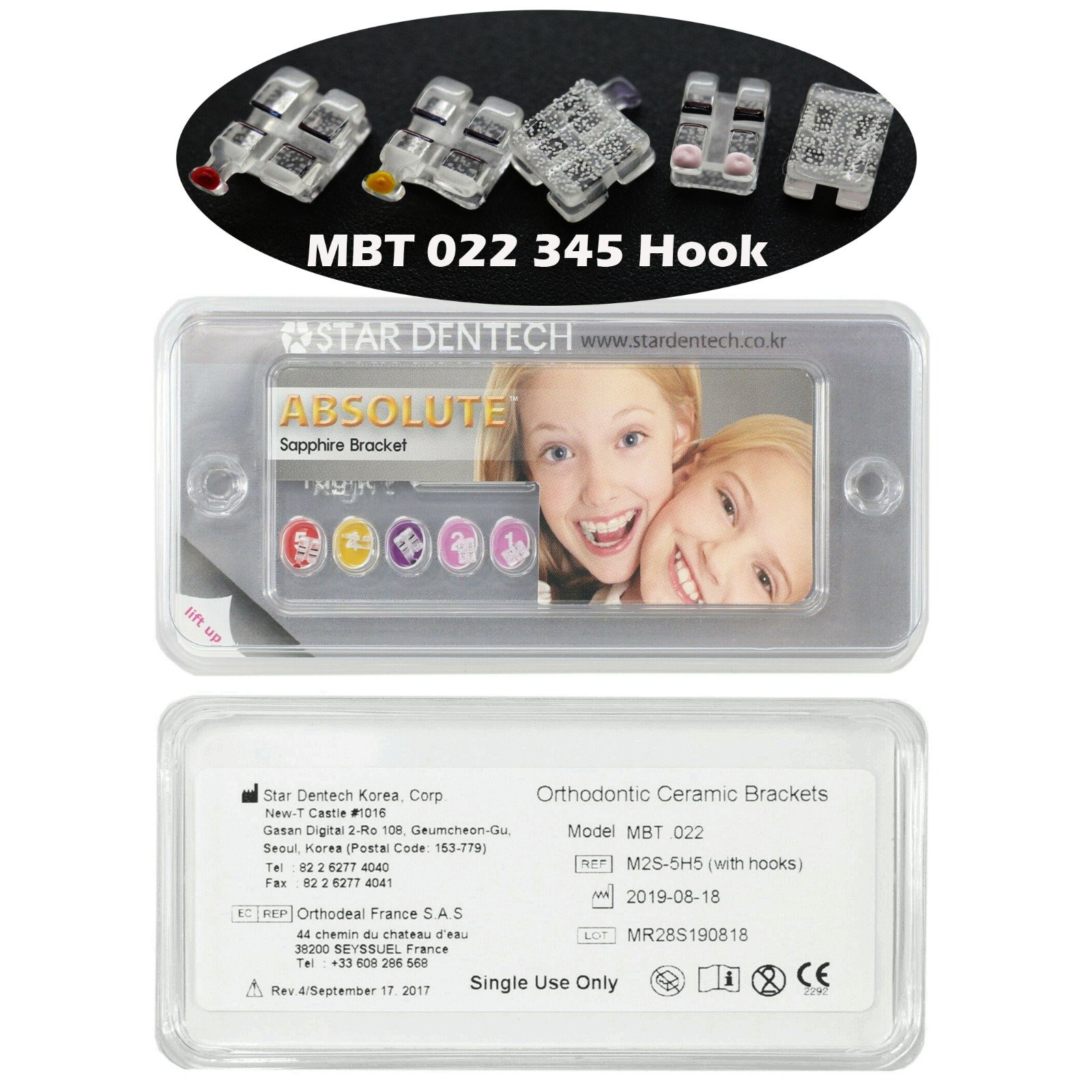 Star Dentech Orthodontic Brackets Sapphire Monocrystalline Ceramic Roth MBT 022