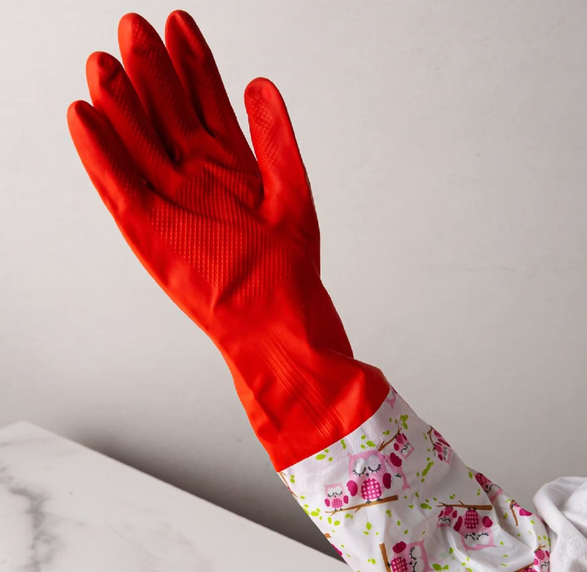 Fleece-lined, Long Cuff, Reusable Waterproof Household Dishwashing Non-Slip C…