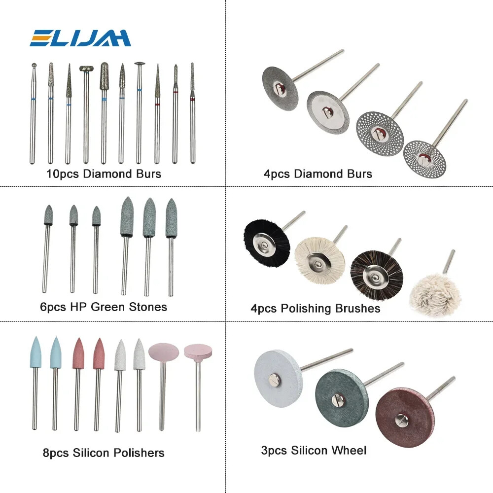 Dental Lab Polishing HP RA Kit Diamond Burs Brush For Low Speed Handpiece -35Pcs