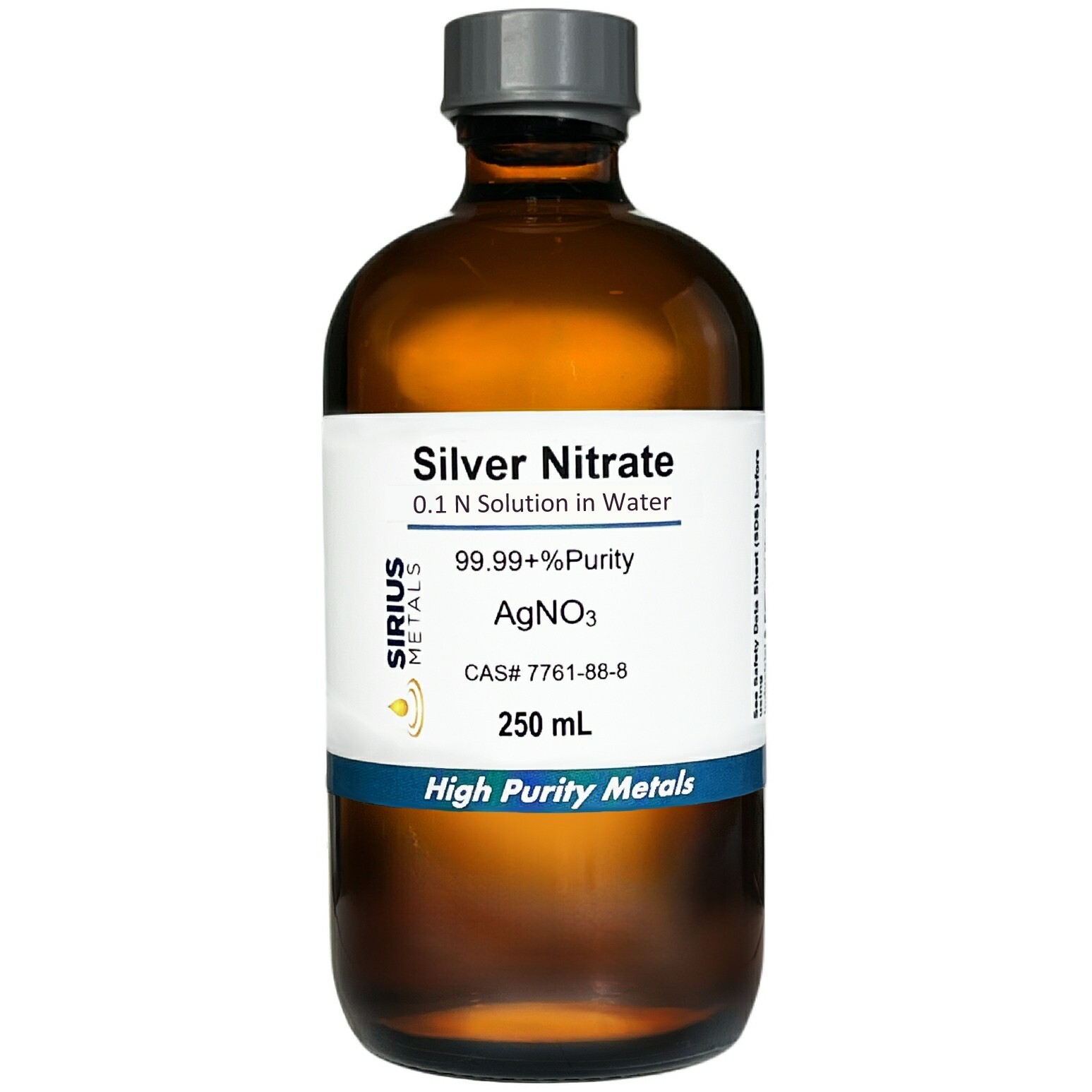 Silver Nitrate (CAS# 7761-88-8) – 0.1 Normal Solution of AgNO3 in water – 250 mL
