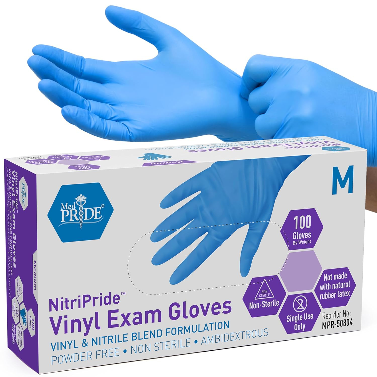 Disposable Multipurpose Hand Protection Nitrile-Vinyl Blend Exam Gloves, Medium