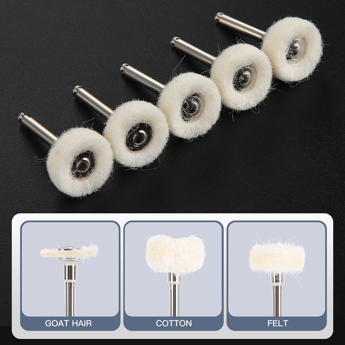 Dental Polishing Brush Wheel RA 2.35mm White Goat Hair/Felt/Cotton 5pcs/pack