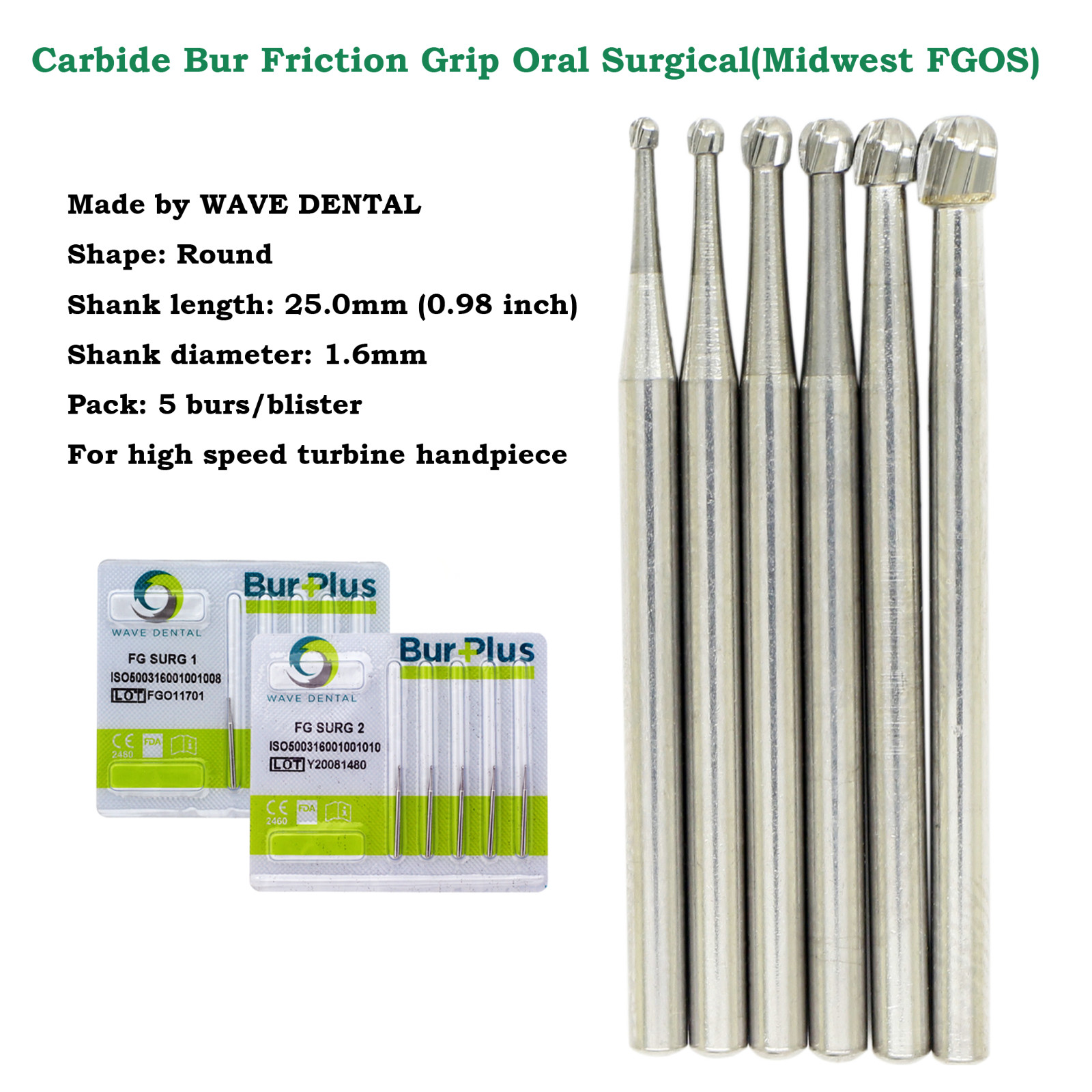 Dental Round Carbide Bur FG Diamond Burs Surgical Long Round Ball High Speed