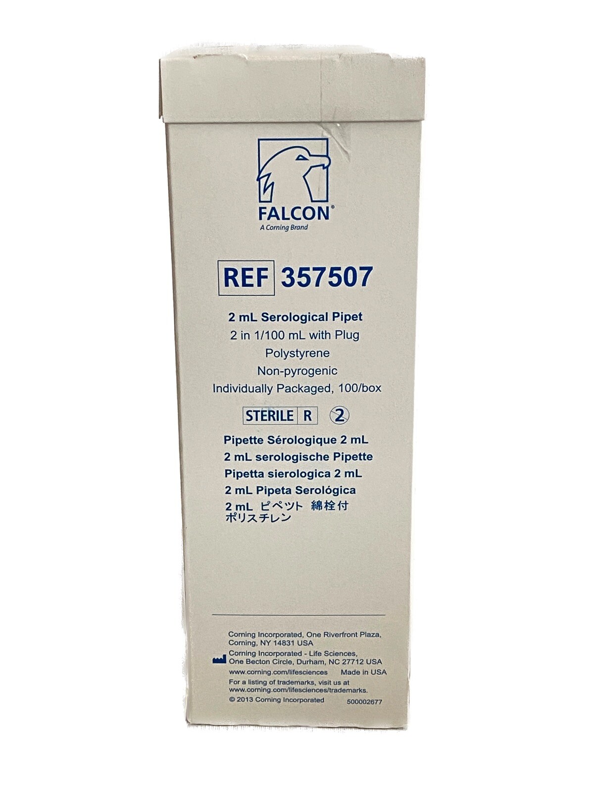(100/Pk) CORNING FALCON 2mL PS Aspirating Pipettes Pipets Individual Wrap 357507