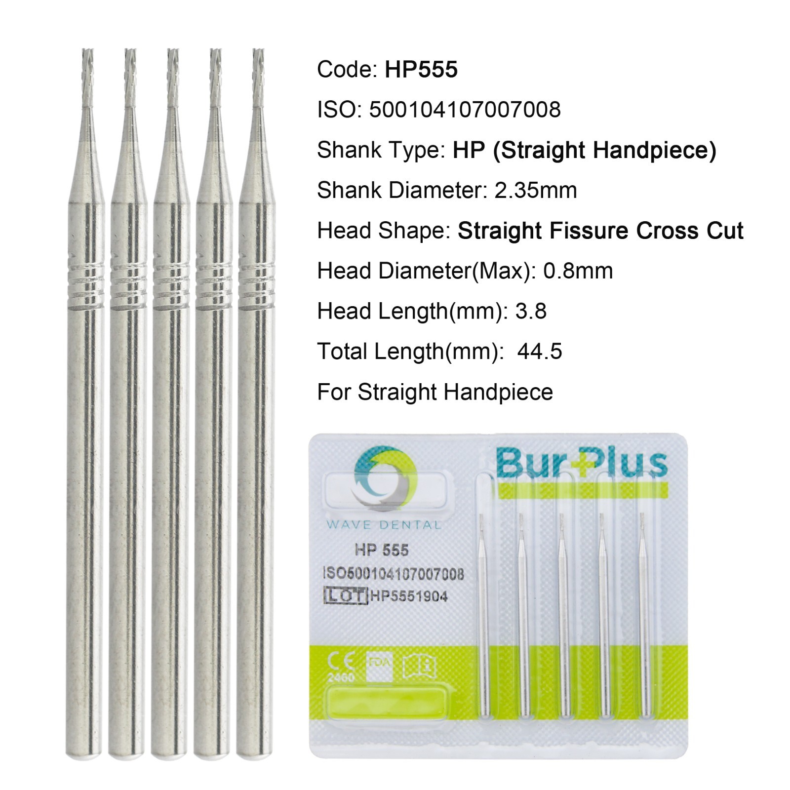 Wave Dental Carbide Burs HP 555 Surgical for Straight Handpiece 44.5mm Length