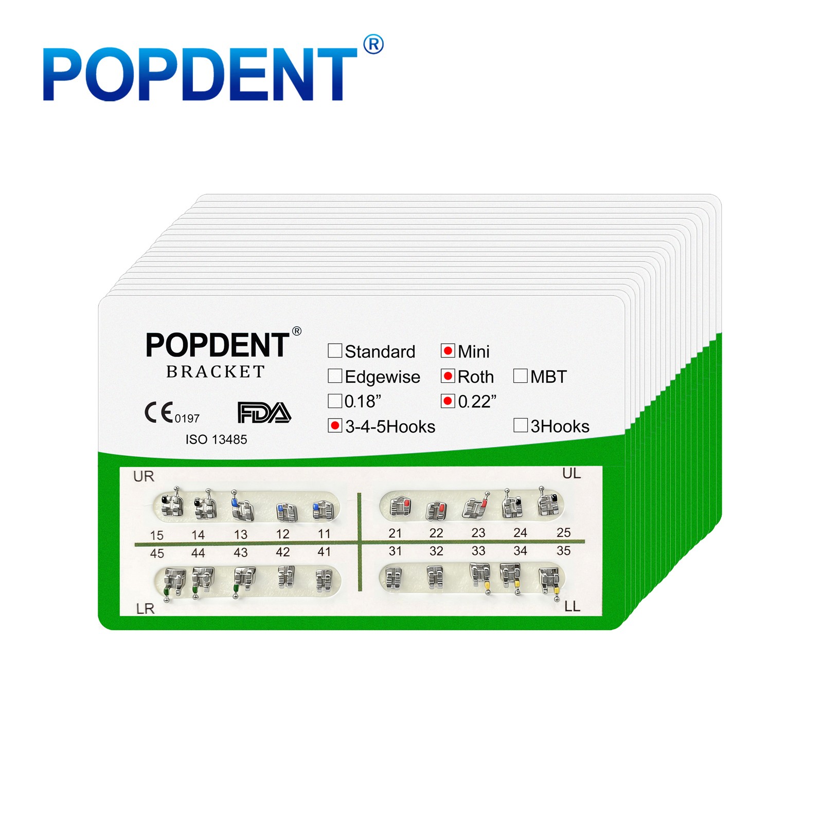 POPDENT Dental Orthodontic Metal Brackets MIM MBT/ROTH 022/018 345H Monoblock