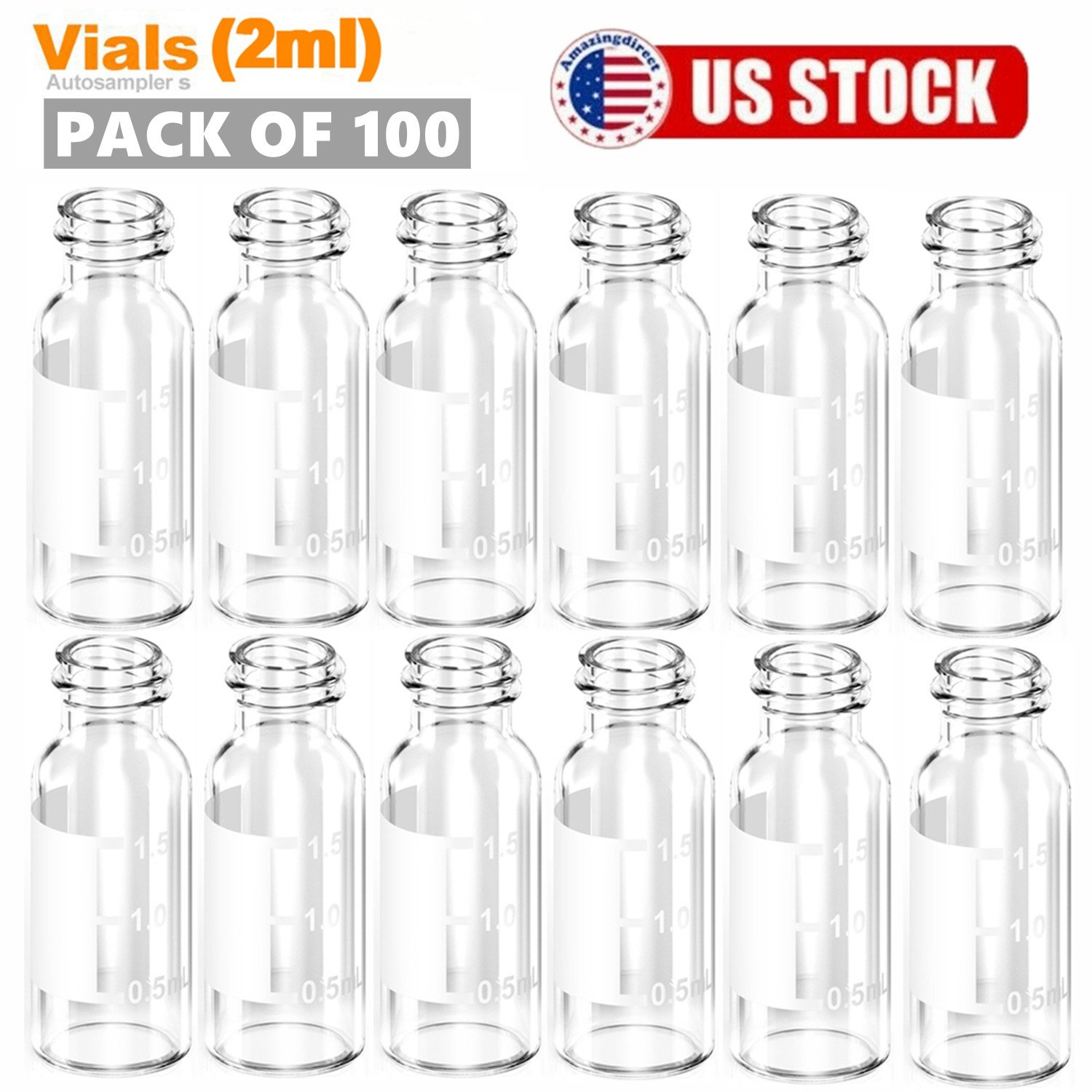 2ml Autosampler Borosilicate Glass Vials Sample 9mm Screw Top Graduation