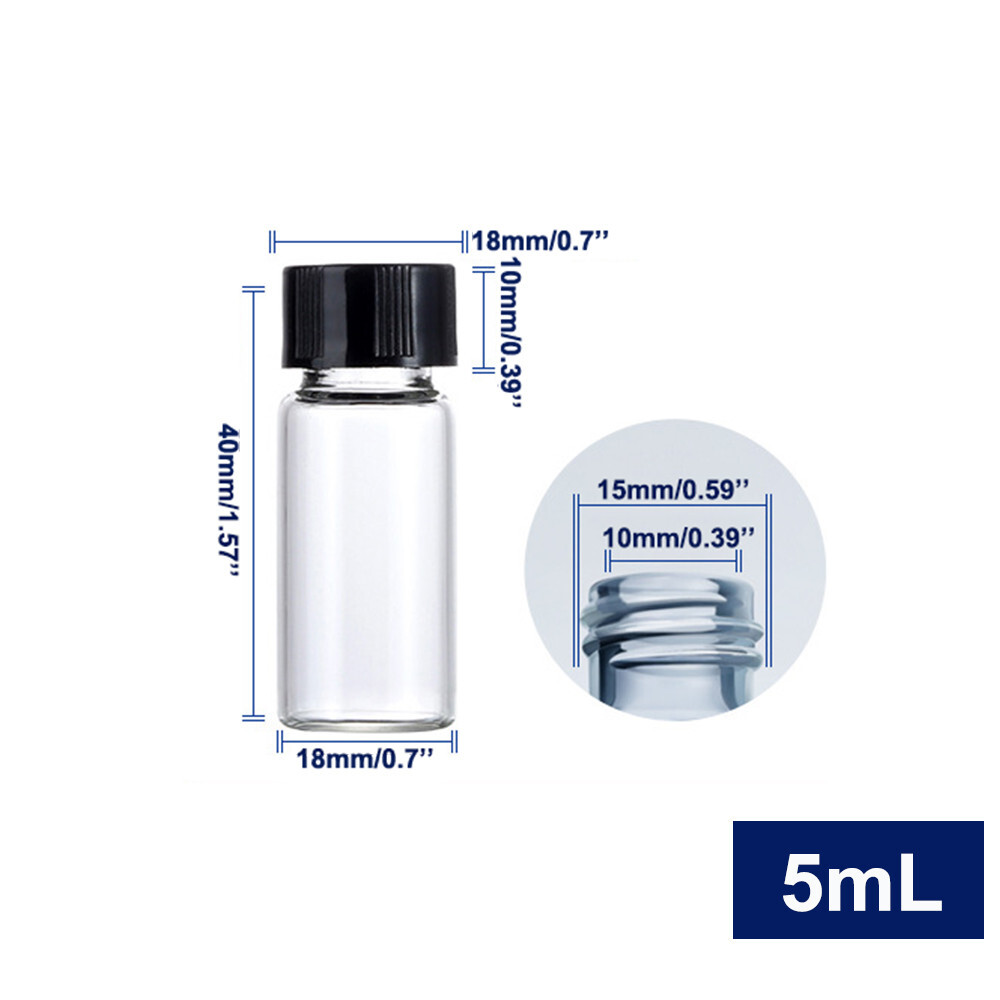 100*5ML Mini Liquid Sample Bottle&Screw Caps,Lab Vial Containers,for Perfume Oil