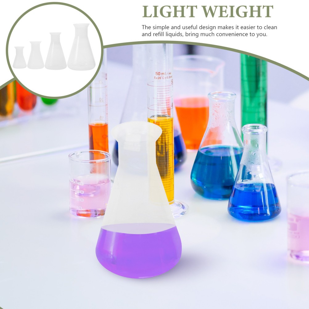 4Pcs Lightweight Durable Erlenmeyer Flasks for Chemistry Lab Use Transparent