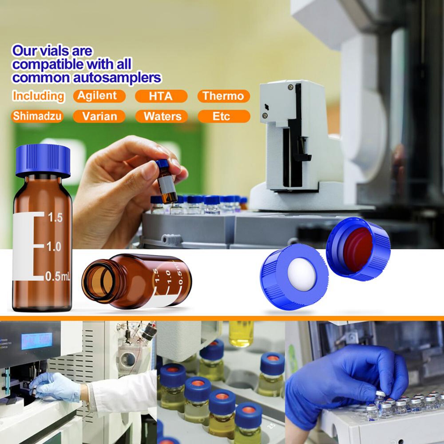5000x Amber 2mL Autosampler HPLC Vials 9-425 Screw Cap Sample Storage Graduation