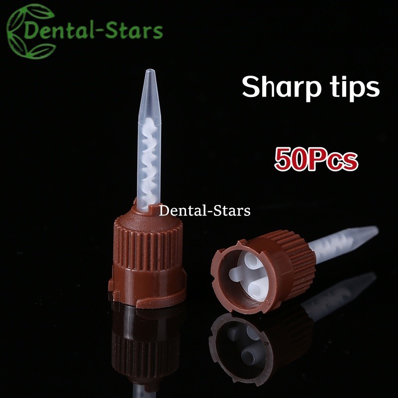 Dental Silicone Rubber Mixing Tips Impression HP Brown with Intraoral Tips 50Pcs