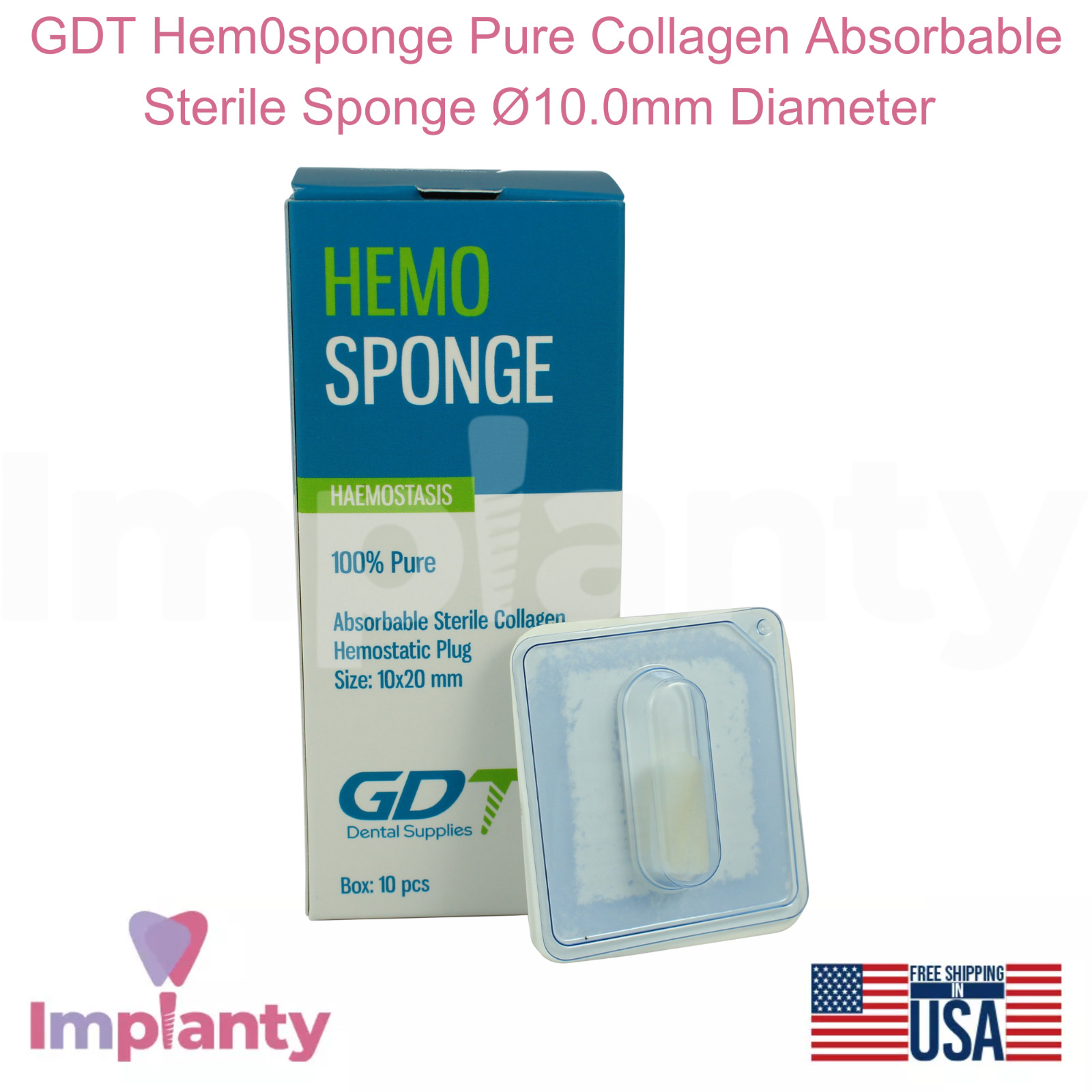 GDT Hem0sponge Pure Collagen Absorbable Sterile Sponge Ø10.0mm Diameter