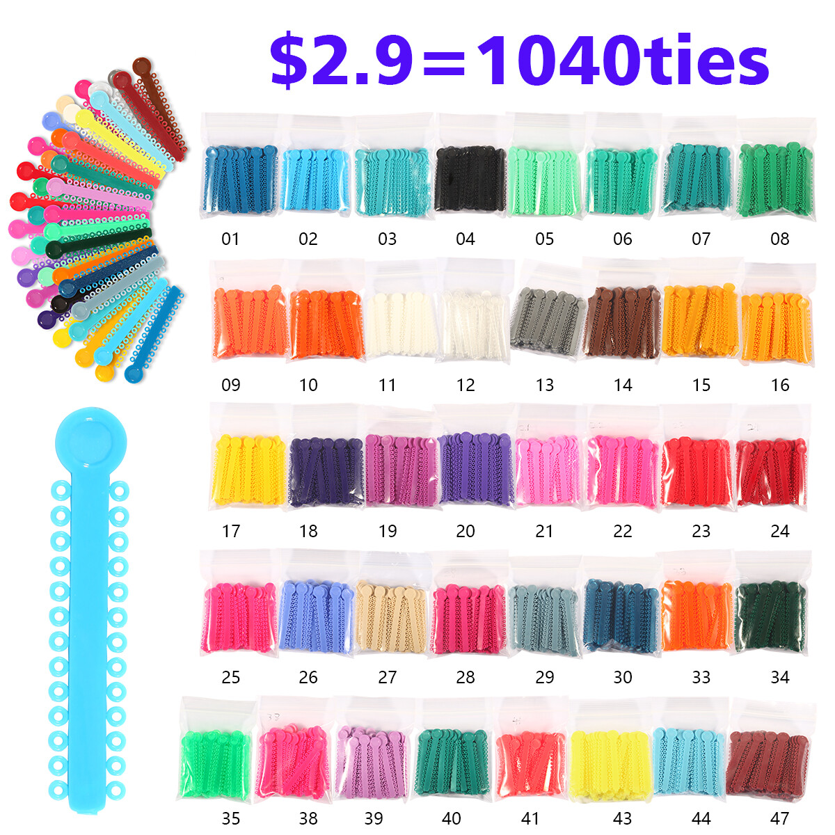 1040 Pcs Dental Ortodoncia Elástico Ligaduras Bandas de Goma para Brackets