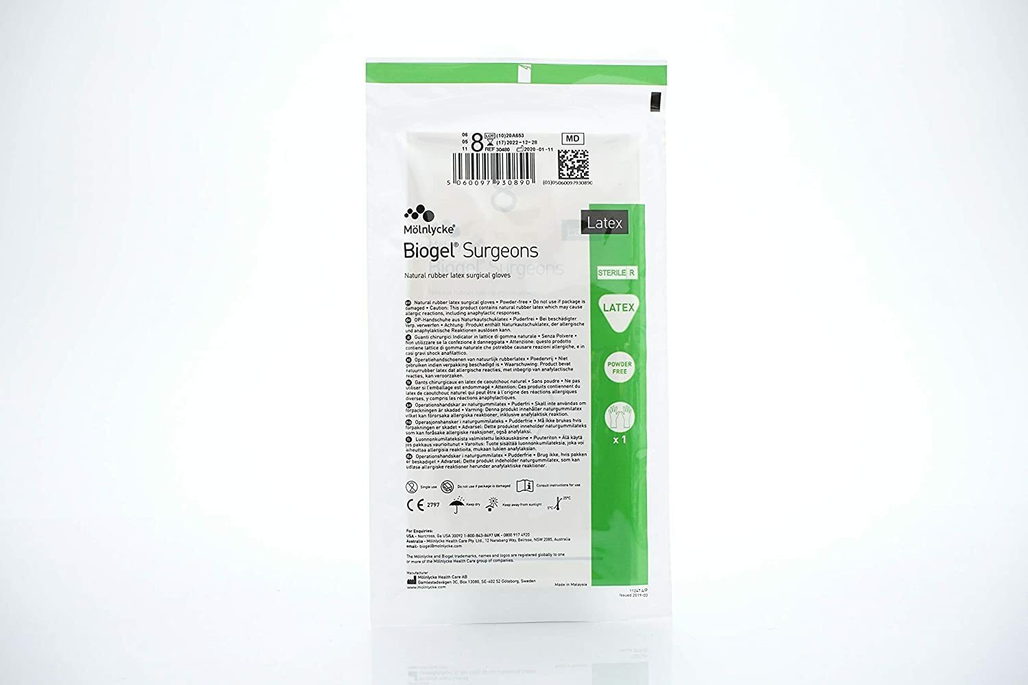 *50-Pairs* Molnlycke Biogel Surgeons Latex Sterile Surgical Size-7.5 Glove 30475