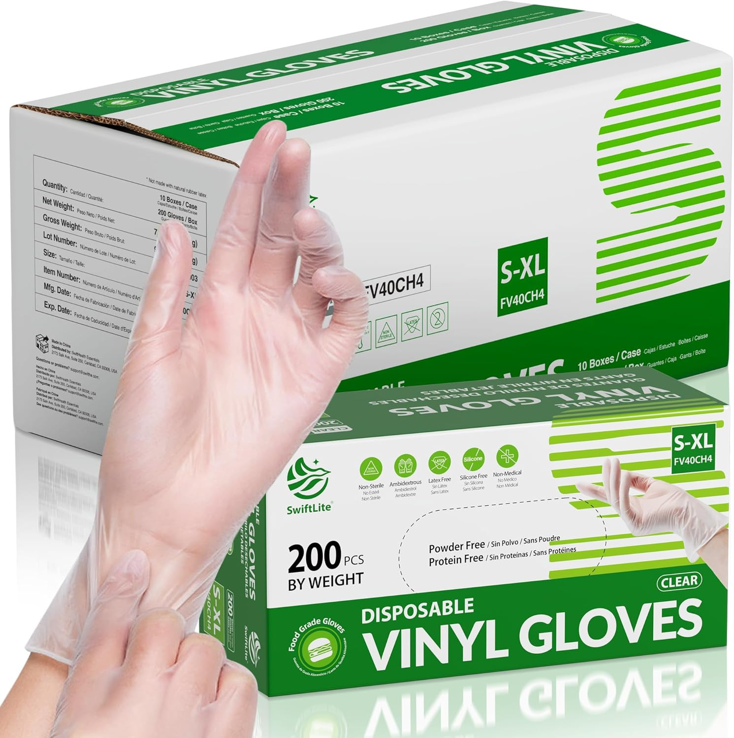 Disposable Vinyl Gloves, Food Safe, Latex-Free Powder-Free Clear Plastic Gloves