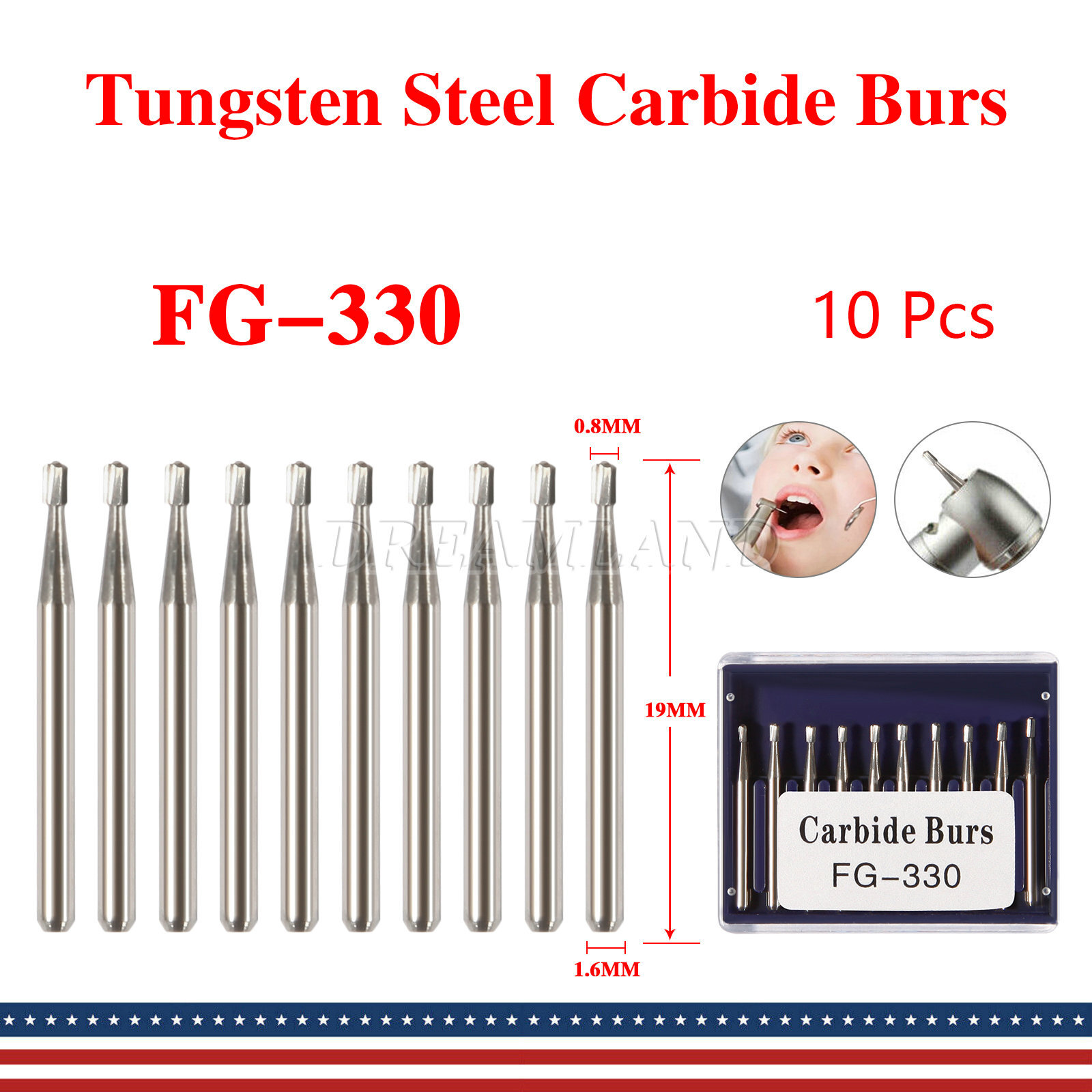 FG # 330 Dental Carbide 19mm Burs (10pcs Pack)