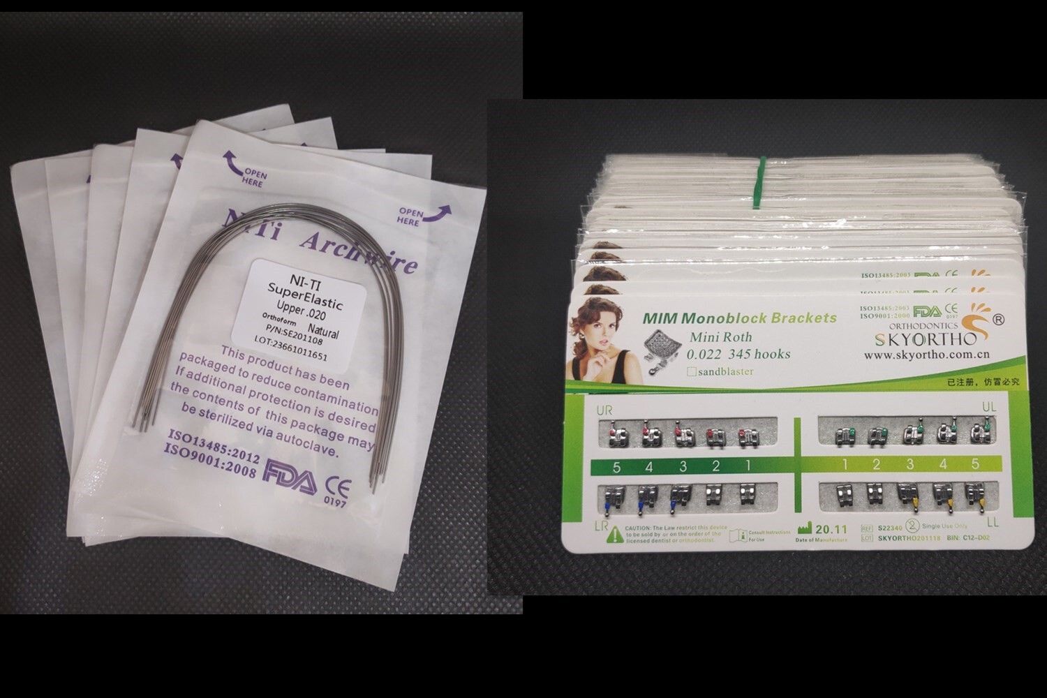10Packs Dental Orthodontics Brackets Braces+Supper Elastic Niti Round Arch Wires