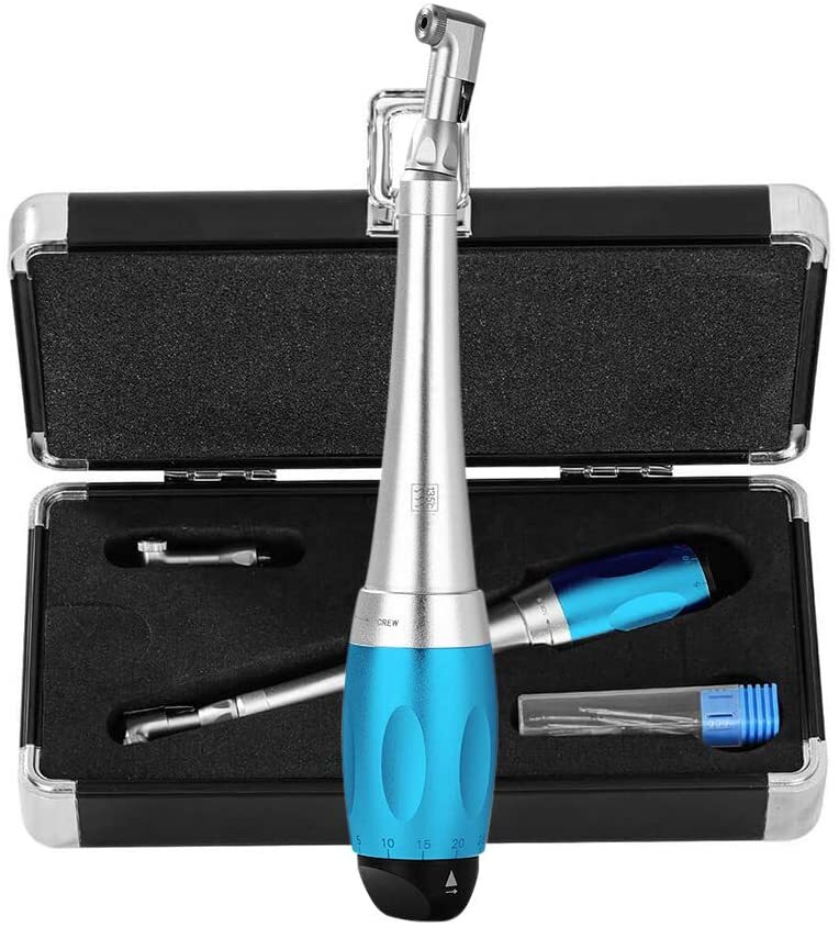 Dental Universal Implant Torque 2 Heads Adjustment Handpiece&12 Drivers Blue CE