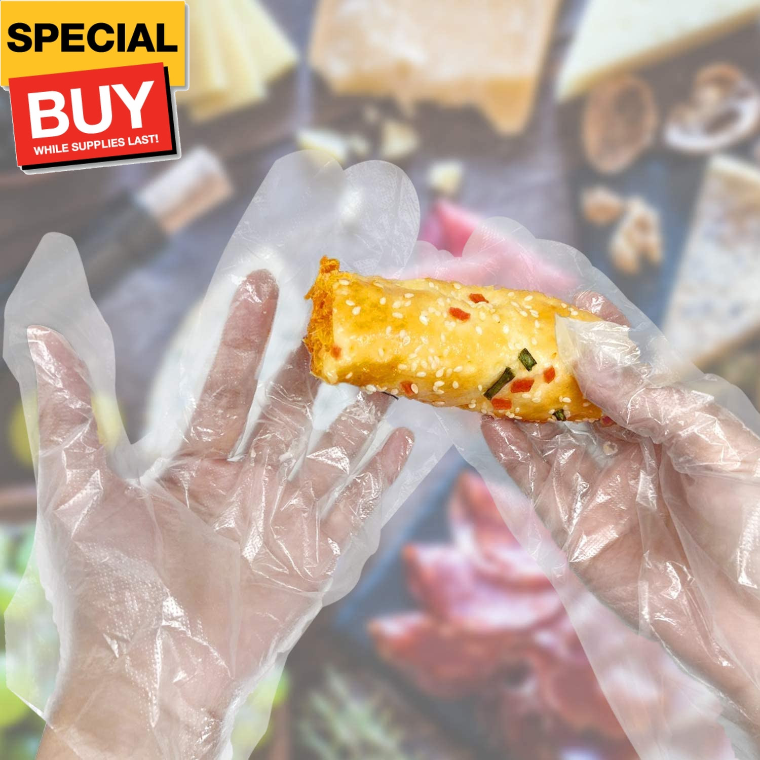 100pcs Disposable Plastic Gloves, Latex Free Powder Free Clear Polyethylene Hand