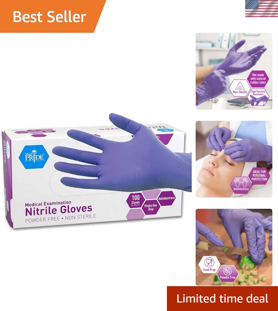 Powder-Free Nitrile Exam Gloves, Iris Blue, Medium, Box/100