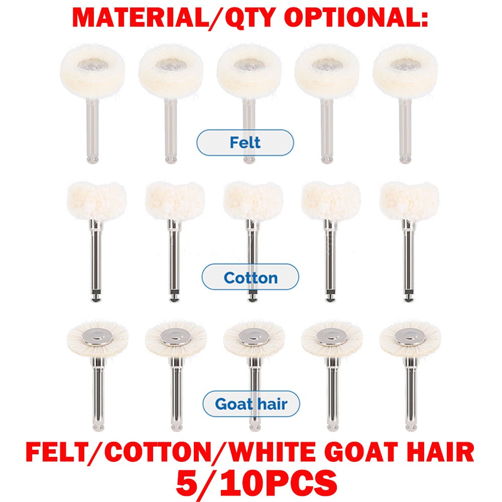 5/10Pc Dental Polishing Brush Wheel Goat Hair/Felt/Cotton Contra Angle RA Latch